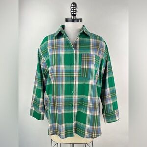 💚 3043. Plaid Button Front Long Sleeve Top